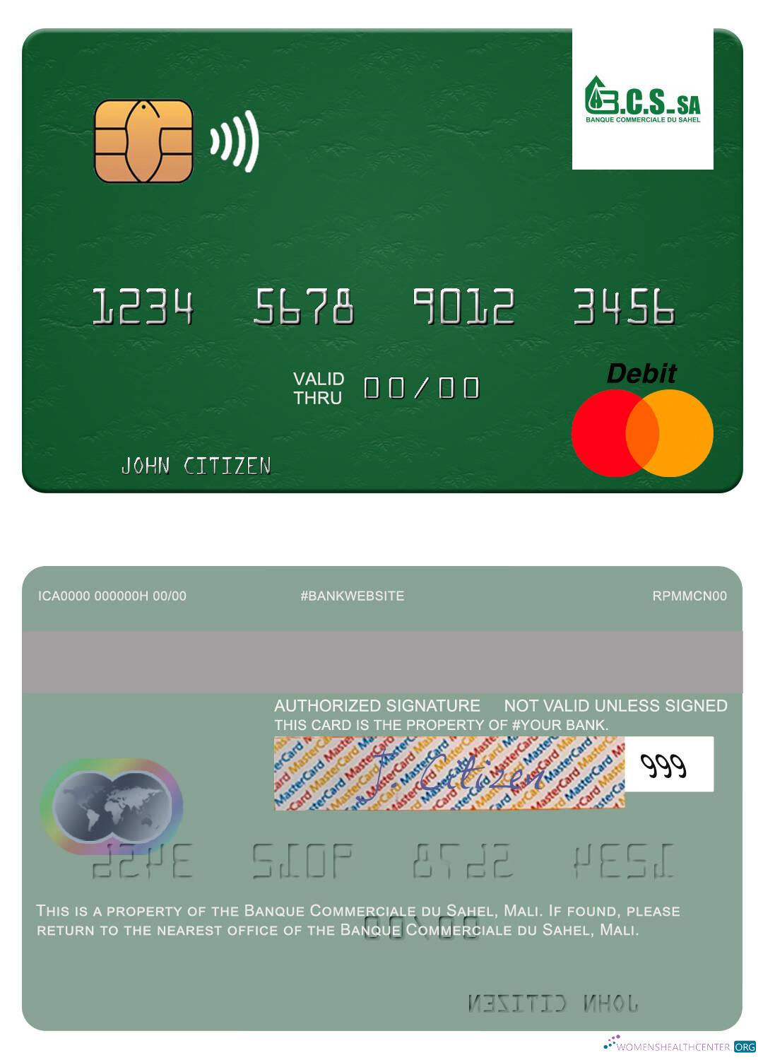 Download Mali Banque Commerciale du Sahel mastercard Photoshop template